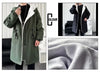 Hooded men's winter trench coat, thick fleece-lined jacket, stylish and warm outerwear for cold weather, available S-3XL.