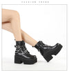 Rebellious black boots with metal chain wrap and super high platform design