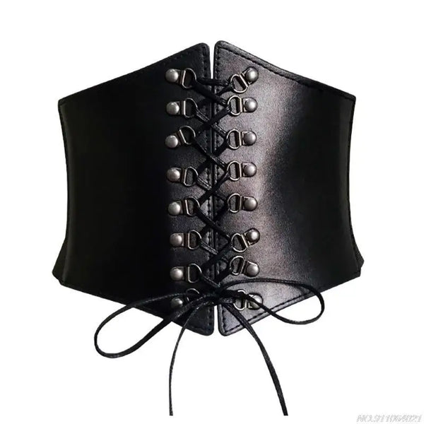 Chic wide corset belt for women in black PU leather, perfect for body sculpting and stylish waist support.