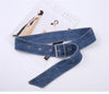 Chic wide denim belt with pin buckle for women, perfect for casual and semi-formal outfits, enhancing your silhouette.