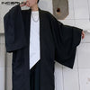 Men's black trench cardigan, casual long open coat, lightweight polyester, loose fit, stylish streetwear for spring and summe