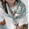 Elegant 100% silk twill scarf in vibrant paisley design, 35-inch square size.