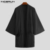 Men's black trench cardigan, casual long open coat, lightweight polyester, loose fit, stylish streetwear for spring and summe