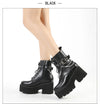 Platform heel boots showing chain detail and sleek black ankle silhouette