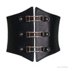 Chic wide corset belt for women in black PU leather, perfect for body sculpting and stylish waist support.