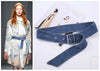 Chic wide denim belt with pin buckle for women, perfect for casual and semi-formal outfits, enhancing your silhouette.