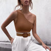 High-stretch sleeveless crop top with unique asymmetric hemline detail