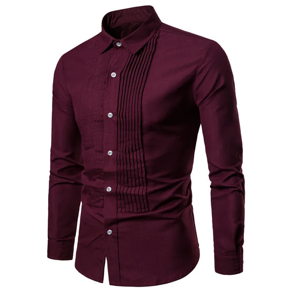 Elegant men's designer dress shirts in black and white, perfect for weddings and events with a turn-down collar and single-br