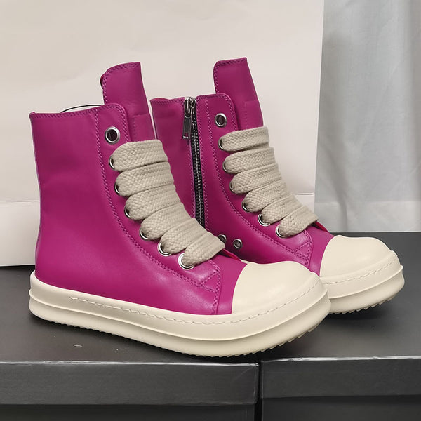 Unisex High-Top Leather Sneakers in Black - Sporty Casual Footwear