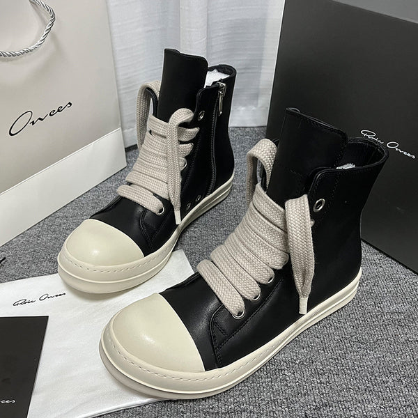 Unisex Leather High-Top Sneakers - Black Platform Shoes