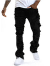 Men's Patchwork Fringe Stretch Jeans - Trendy Slight Flare Denim - All-Season Comfort & Style - Sizes S to XXL - Quality Cotton Fabric