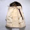 Interior view showcasing the shearling lining of the bomber jacket.