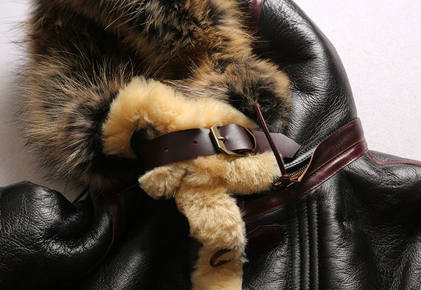 Close-up of the bomber jacket's elegant design elements.