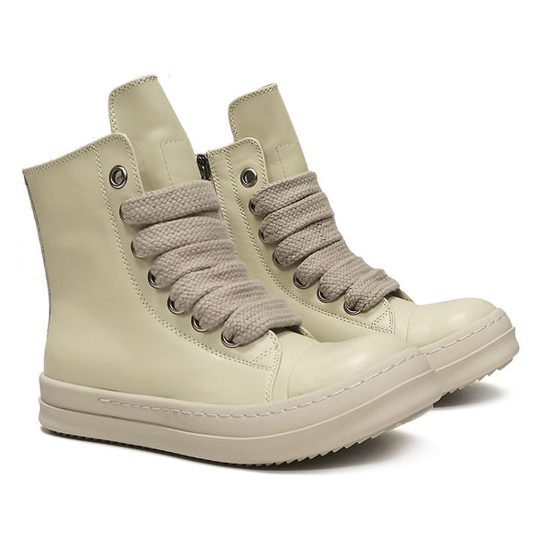 Unisex High-Top Leather Sneakers in Rose Red - Casual Sporty Footwear. Genuine leather, breathable, platform shoes for men and women.