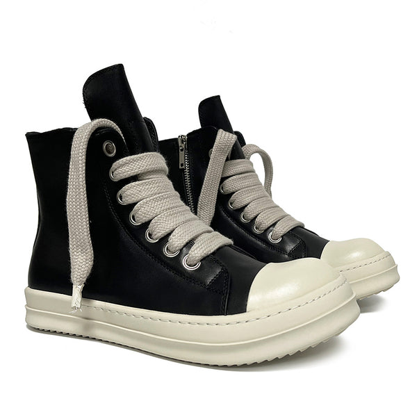 Unisex High-Top Leather Sneakers in Olive Green - Sporty, Comfortable, Stylish Footwear