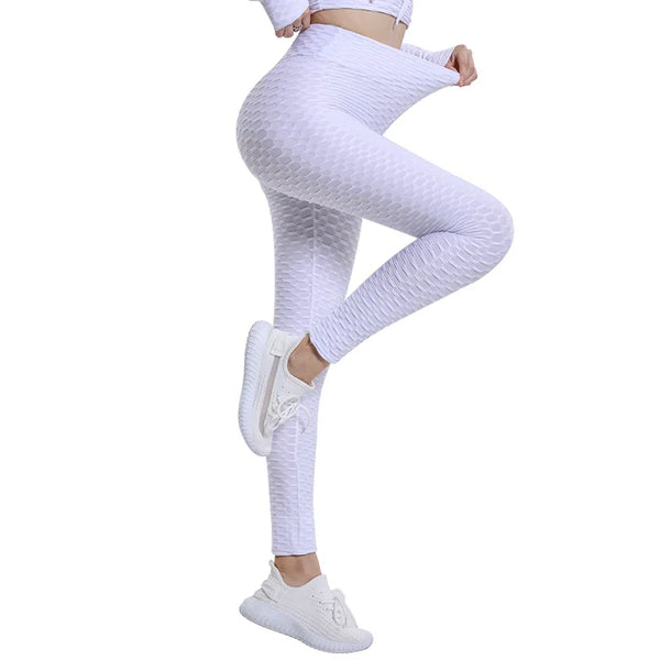 Back view of high waist push-up leggings in black, showing off the anti-cellulite design.
