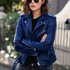 Chic slim-fit biker's leather jacket for women in premium PU leather, perfect for autumn and winter fashion.
