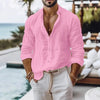 Classic solid color men's shirt made from premium cotton-linen blend with timeless collar design