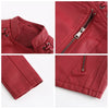 Women's slim fit PU leather motorcycle jacket in black, windproof, durable, perfect for spring and autumn riding styles.