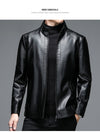 Classic goatskin leather jacket for men, lightweight, stylish, with stand collar and zipper, perfect for spring and autumn.
