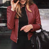 Chic slim fit faux leather moto jacket for women, perfect for autumn and winter, featuring a sleek zipper closure and tailore