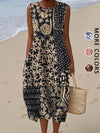 Bohemian sundress in floral print styled for outdoor summer events