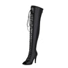 Stage Siren thigh-high dance boots featuring sleek peep toe design and thin stiletto heel