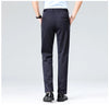 Lightweight knit suit pants with elastic waist and straight silhouette