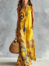 Classic sleeveless lapel dress with button-front styling and romantic maxi silhouette