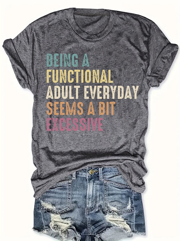 Versatile women's casual t-shirt with playful animal illustration in regular length