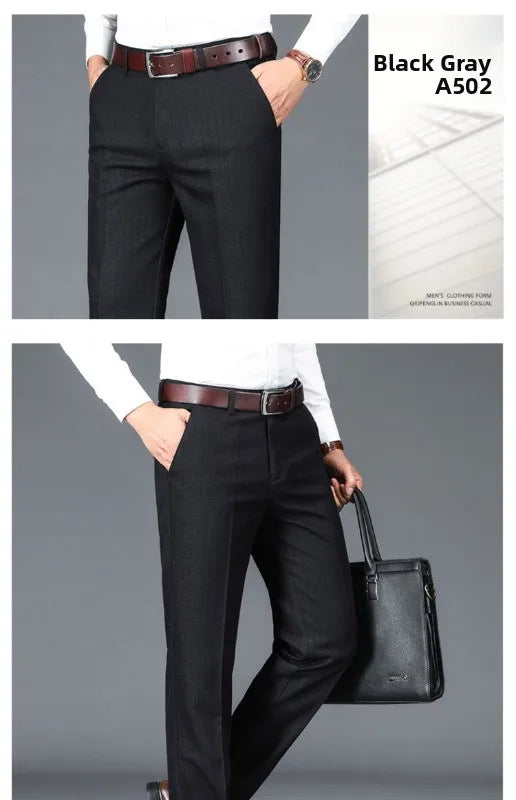 High-waisted trousers creating elongated, sophisticated silhouette on model