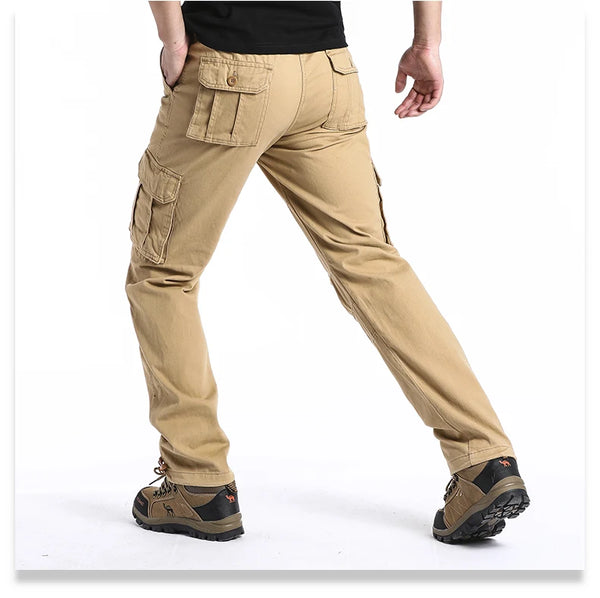 Men's utility cargo pants with elastic waist and all-season cotton fabric