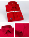 Blue cotton-polyester dress shirt with French cuffs and cufflinks for boardroom authority
