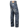 Back view of men's straight jeans featuring classic design and soft feel.