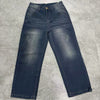 Chic wide leg denim jeans for women in vintage style, featuring mid-rise fit, zipper closure, and functional pockets.