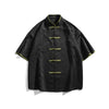 Men's Summer Beach Mandarin Collar Shirt in breathable polyester, featuring a loose fit and stylish knot button detail.