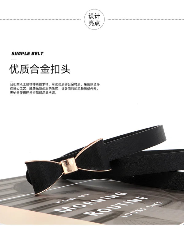 Elegant women's belt with bow detail in faux leather, perfect for casual and formal outfits, featuring a metal buckle.