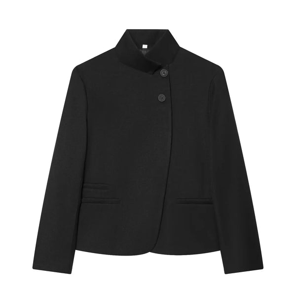 Polished stand-collar blazer in wrinkle-resistant fabric
