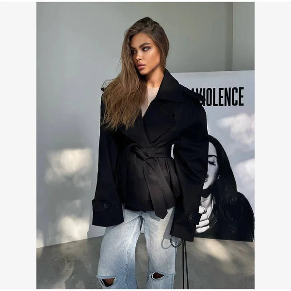 Short length belted trench in timeless neutral shade