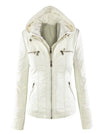 Chic hooded faux leather jacket for women in black, perfect for autumn and winter with a stylish zip-up design and functional
