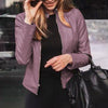 Chic slim fit faux leather moto jacket for women, perfect for autumn and winter, featuring a stylish zipper closure.
