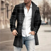 Stylish checkered men's trench coat for autumn and winter, featuring a turtleneck collar and single-breasted closure.
