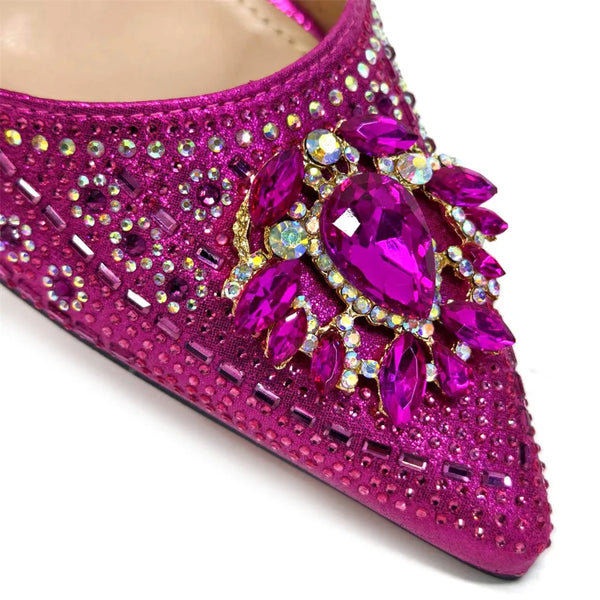 High heel sandals with bling crystal accents and durable rubber outsole