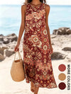 Back view of bohemian floral midi sundress showing flowing fit