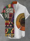 Bold ethnic print short sleeve shirt with double-breasted button styling