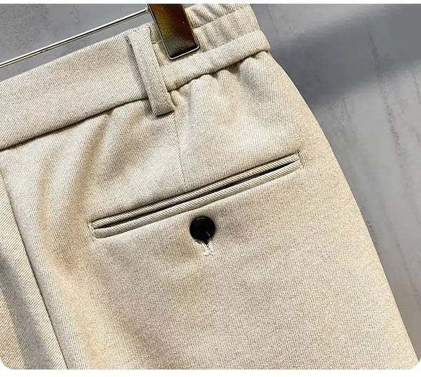 Cold-weather woolen trousers with elegant straight-leg shape