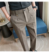 Men's slim fit dress pants in British style with elastic waist, perfect for casual or formal occasions, made from polyester b