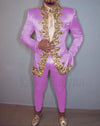 Italian Style Slim Fit Men's Wedding Suit Set featuring a jacket, pants, and belt for elegant formal occasions.