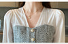 Elegant V-Neck White Chiffon Blouse for women, featuring full-length sleeves and lightweight, breathable fabric for all-seaso