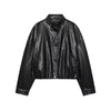 Chic faux leather bomber jacket for women, perfect for autumn fashion and versatile layering with a turtleneck collar.